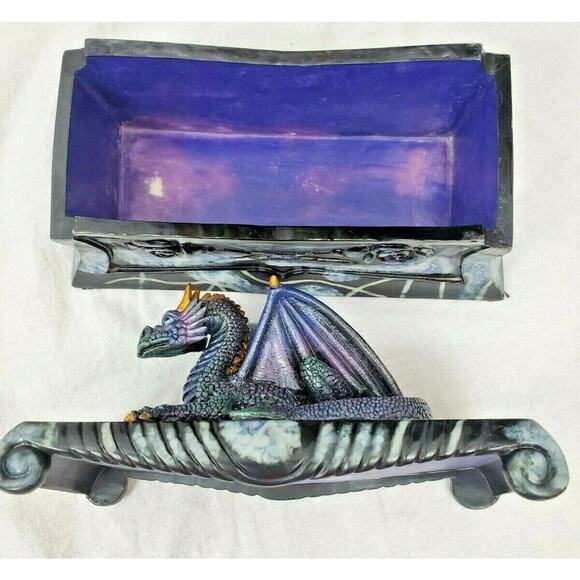 Vintage Coffin Crypt Box Dragon Figurine Fantasy Trinket Storage Goth Whimsigoth - Picture 4 of 9